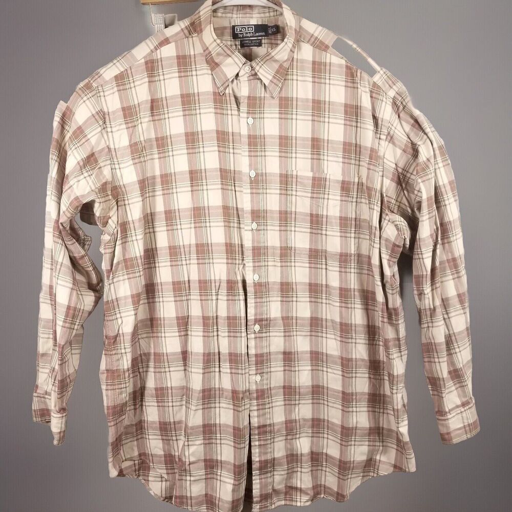 Vtg Polo Ralph Lauren Shirt Men's XL Lowell Sport Brown Tan Plaid Flannel